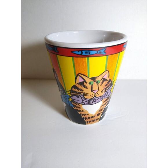 Catzilla Coffee Tea Mug Candace Reiter Designs Fish In Mouth Cats Vintage 2003 - Picture 7 of 8